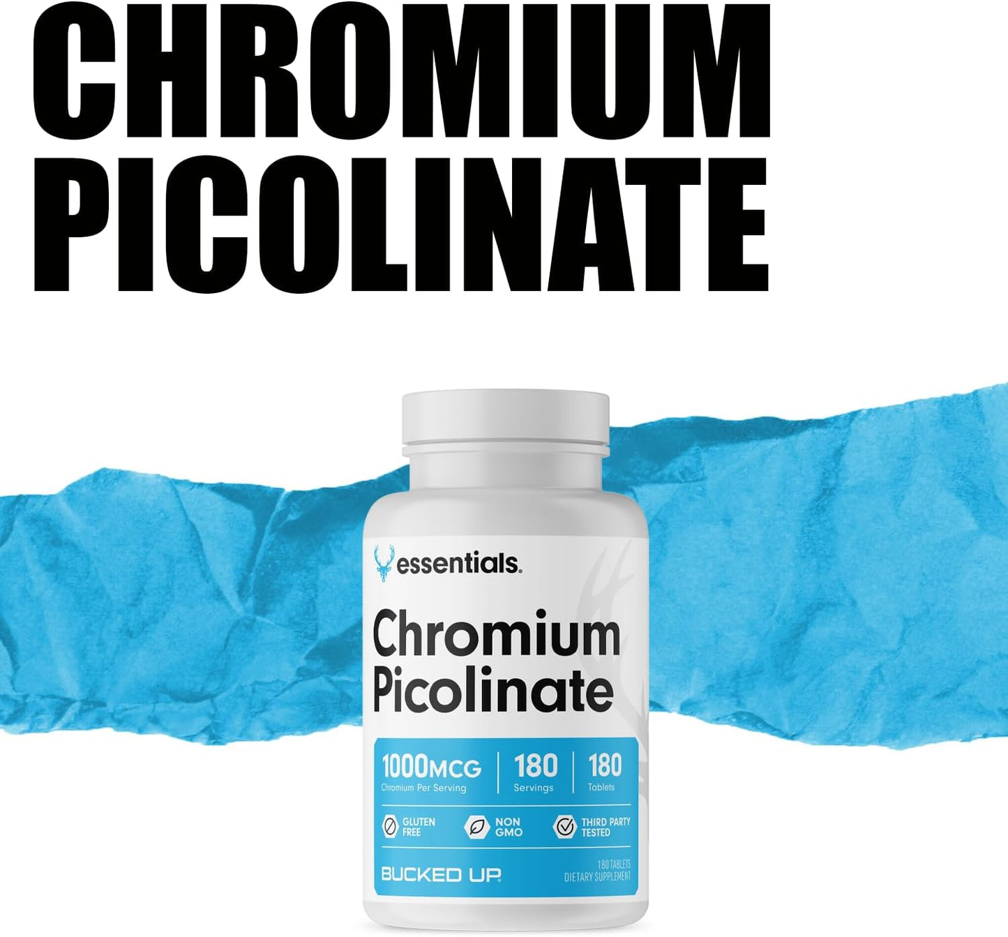 High Potency Chromium Picolinate 1000mcg Tablets - Bucked Up Essentials (180 Servings)