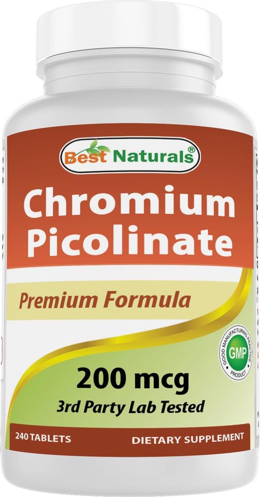 High Potency Chromium Picolinate Tablets - 200 mcg, 240 Tablets - Top Quality Formula for Blood Sugar Support