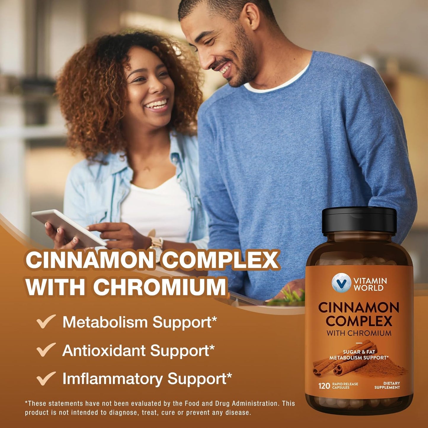 High-Potency Cinnamon Complex with Chromium Supplements, 1000 mg - 2 Month Supply - Antioxidant Protection & Healthy Metabolism - Gluten Free