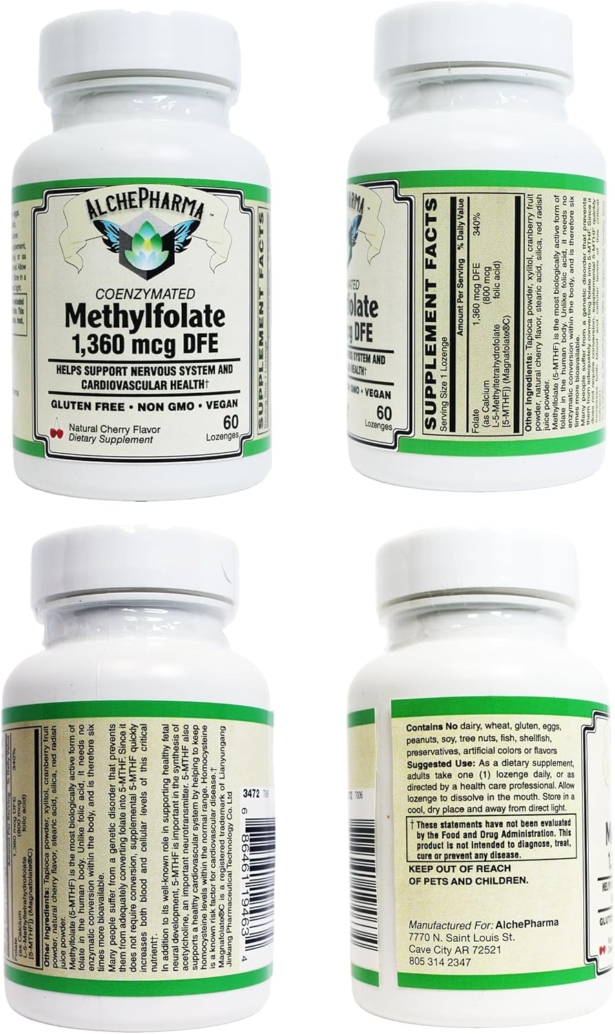 High Potency Coenzymated Methylfolate Lozenges with Magnafolate® - 1360 mcg DFE - AlchePharma
