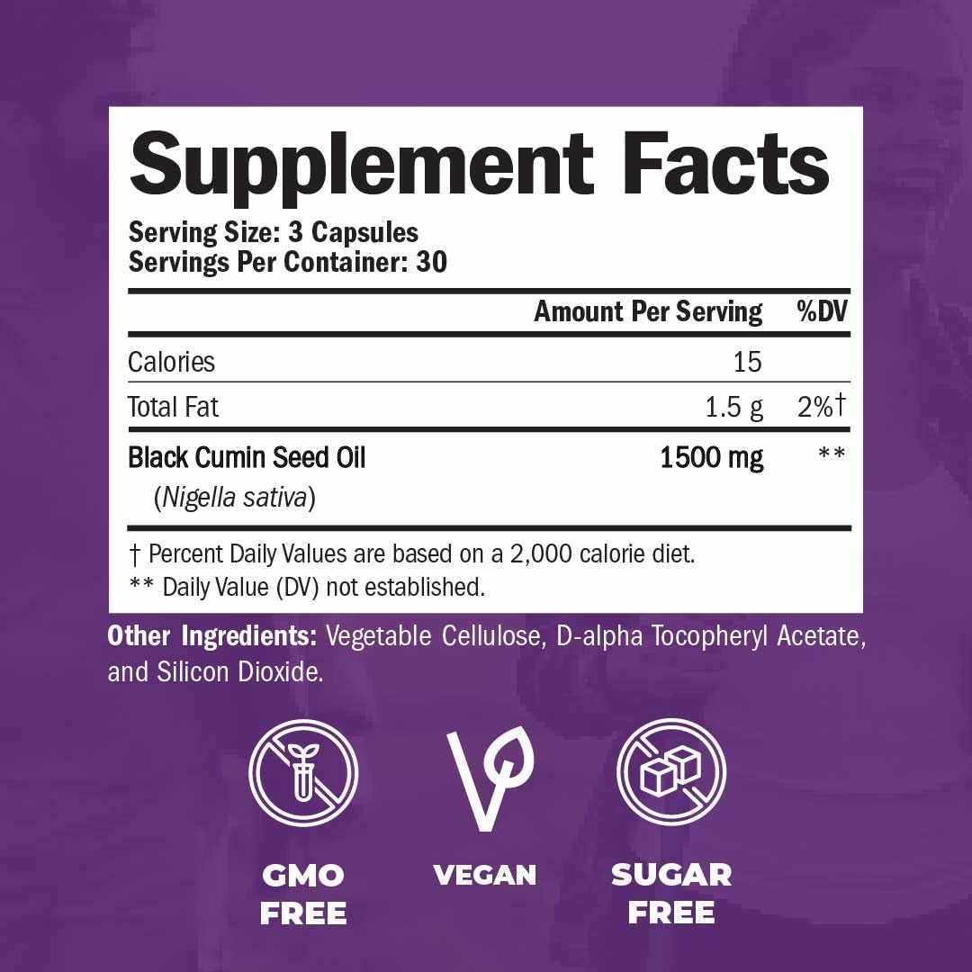 High Potency Cold Pressed Black Seed Oil Capsules - 1500mg for Immune Support, Antioxidants, Hair Skin Nails - Vegan & Non-GMO - 90 Capsules