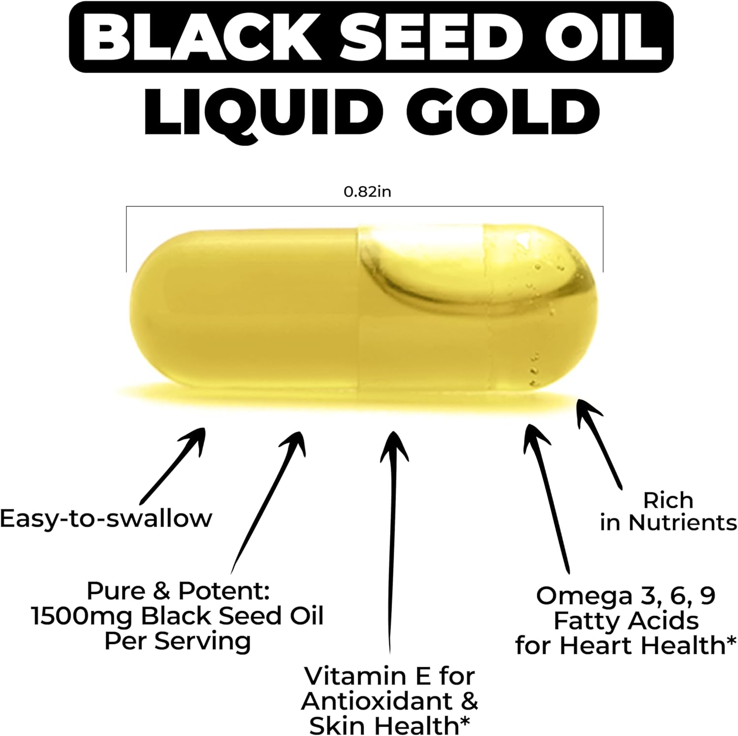 High Potency Cold Pressed Black Seed Oil Capsules - 1500mg for Immune Support, Antioxidants, Hair Skin Nails - Vegan & Non-GMO - 90 Capsules