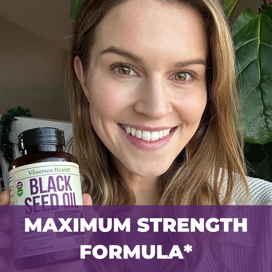 High Potency Cold Pressed Black Seed Oil Capsules - 1500mg for Immune Support, Antioxidants, Hair Skin Nails - Vegan & Non-GMO - 90 Capsules