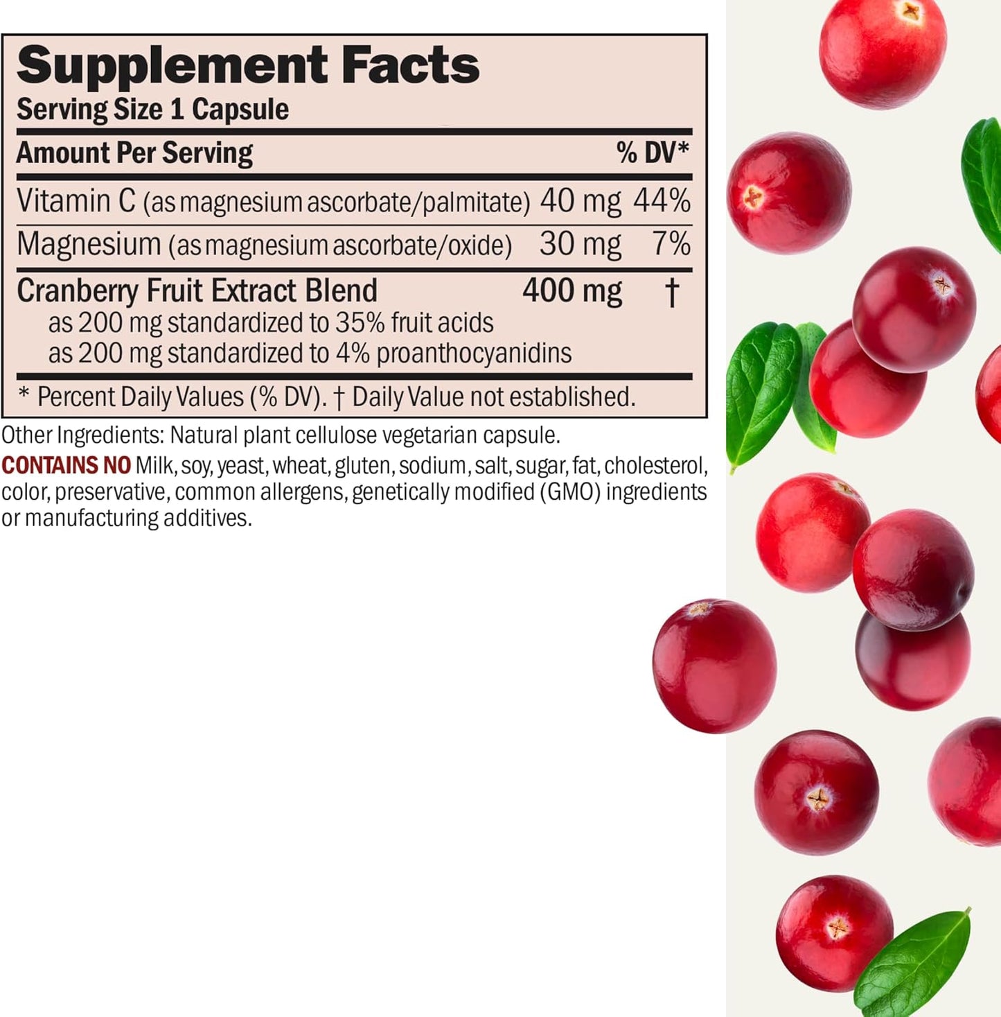 High Potency Cranberry Extract Capsules for Bladder & Urinary Tract Health - 120 Count