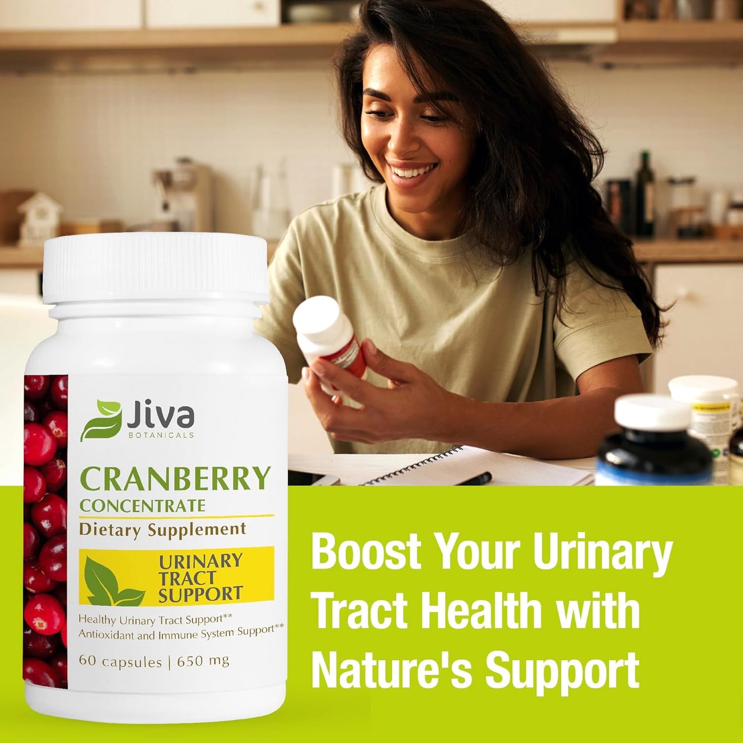 High Potency Cranberry Supplement for Women - 650 mg Concentrated Cranberry Extract Pills for Urinary Tract Health - 60 Capsules by Jiva Botanicals