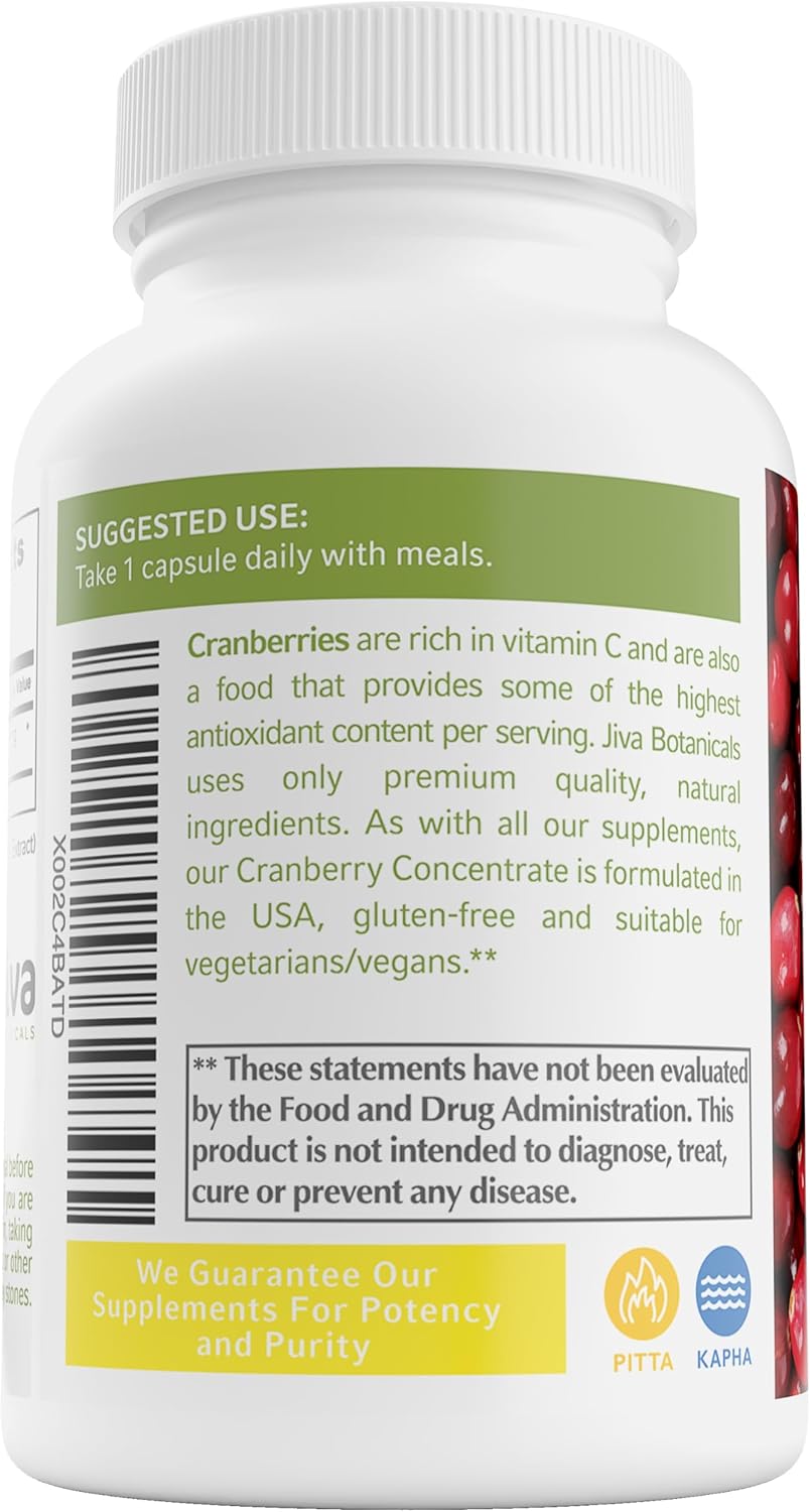 High Potency Cranberry Supplement for Women - 650 mg Concentrated Cranberry Extract Pills for Urinary Tract Health - 60 Capsules by Jiva Botanicals