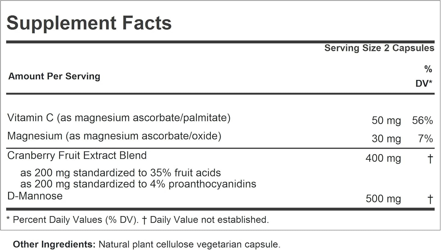 High Potency Cranberry with D-Mannose Capsules for Bladder & Kidney Health