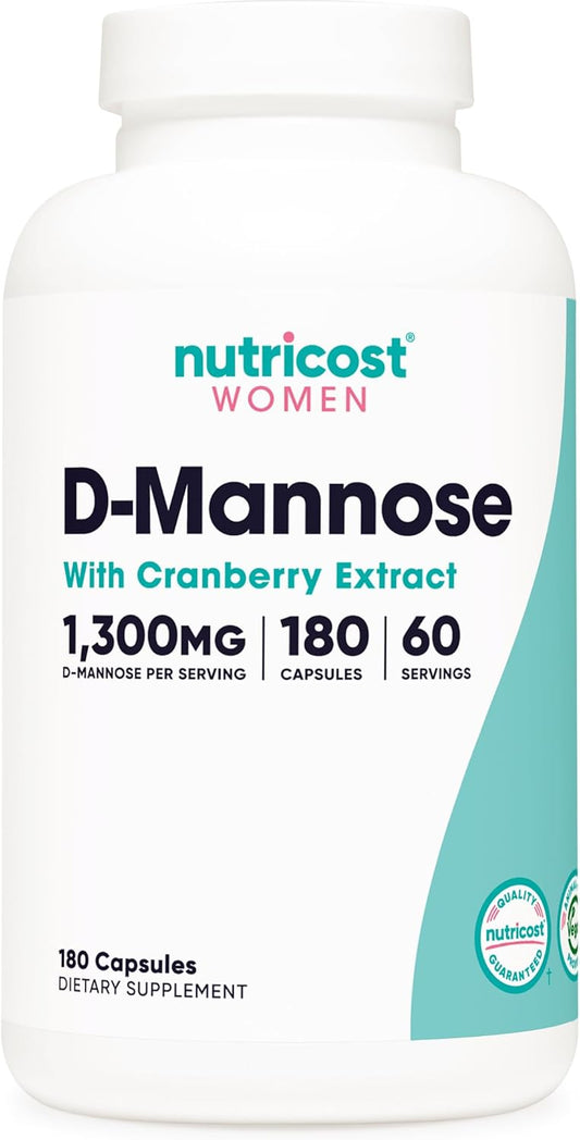 High Potency D-Mannose and Cranberry Extract Blend for Women - 180 Capsules, 1300mg by Nutricost