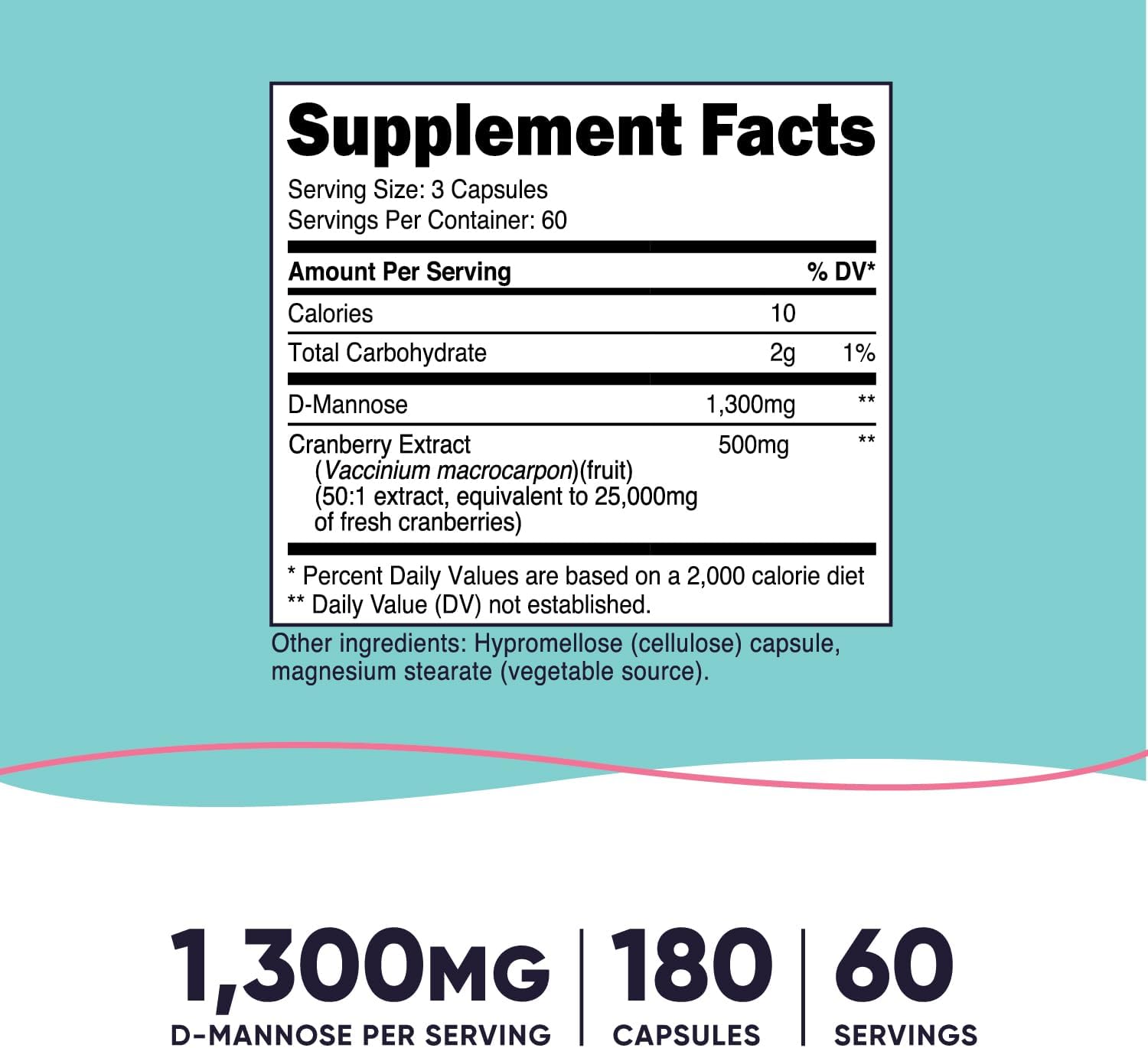 High Potency D-Mannose and Cranberry Extract Blend for Women - 180 Capsules, 1300mg by Nutricost