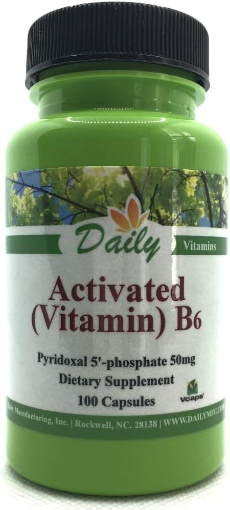 High Potency Daily Manufacturing Vitamin B6 Supplement - 50mg, 100 Vegetarian Capsules