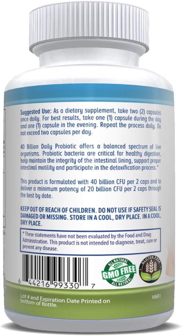 High-Potency Daily Probiotic with 40 Billion CFU for Digestion & Immune Support - 60 Veggie Capsules