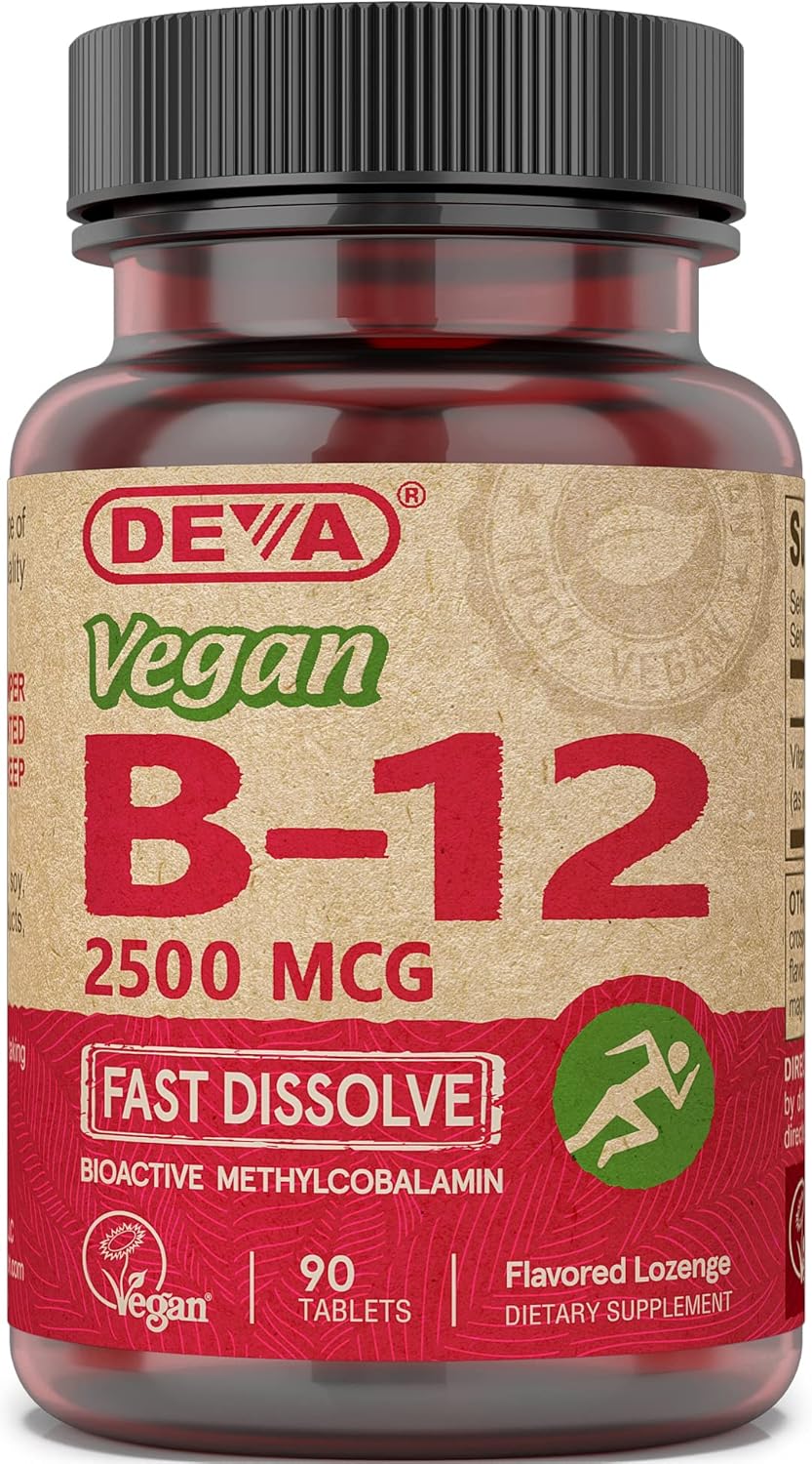 High Potency Deva Vegan Vitamins B12 2500 mcg Sublingual Tablets, Fast Dissolve, 270 Count