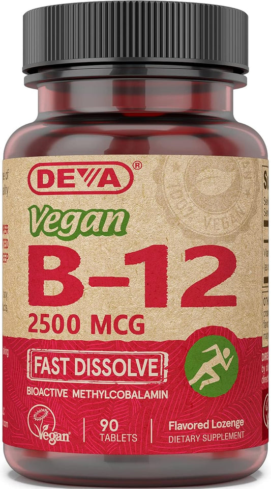 High Potency Deva Vegan Vitamins B12 2500 mcg Sublingual Tablets, Fast Dissolve, 270 Count
