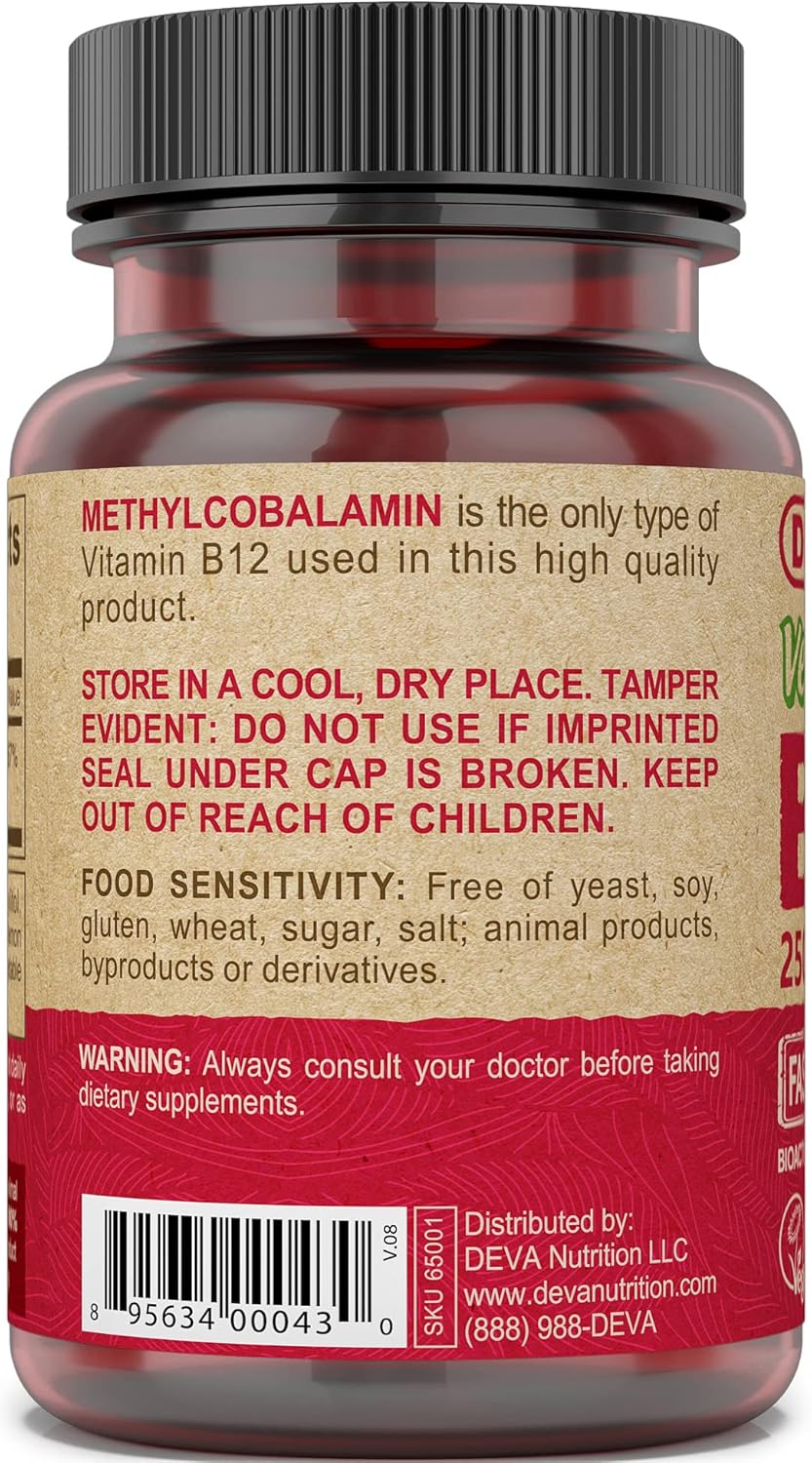 High Potency Deva Vegan Vitamins B12 2500 mcg Sublingual Tablets, Fast Dissolve, 270 Count