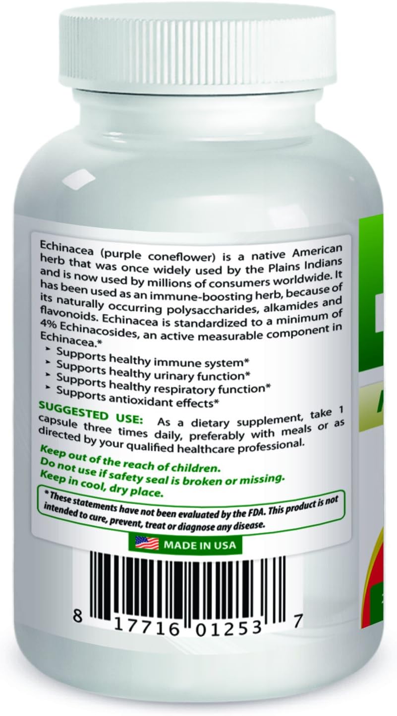 High Potency Echinacea Supplement - 400 mg Capsules - 250 Count