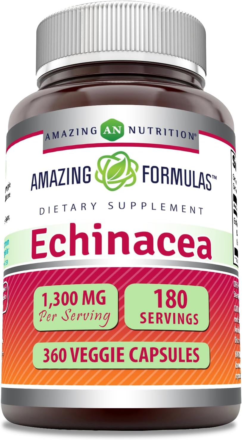 High Potency Echinacea Supplement | 1300mg Per Serving | 360 Veggie Capsules | Non-GMO & Gluten Free | USA Made