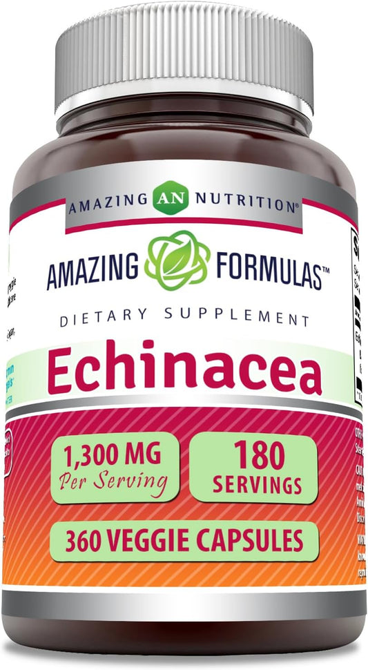 High Potency Echinacea Supplement | 1300mg Per Serving | 360 Veggie Capsules | Non-GMO & Gluten Free | USA Made