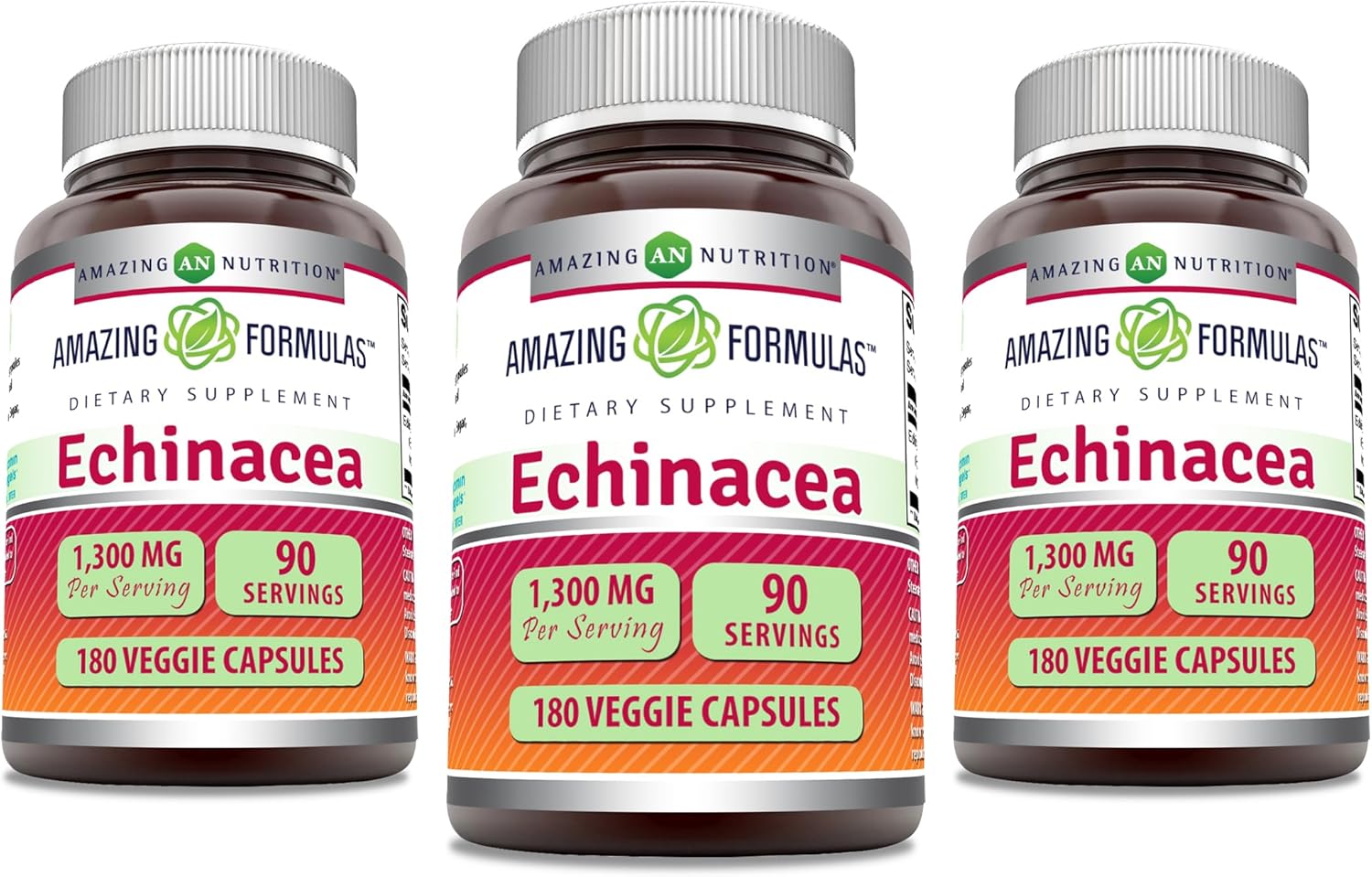 High Potency Echinacea Veggie Capsules | 1300mg | Non-GMO & Gluten Free | Made in USA | 3 Pack - 180 Count