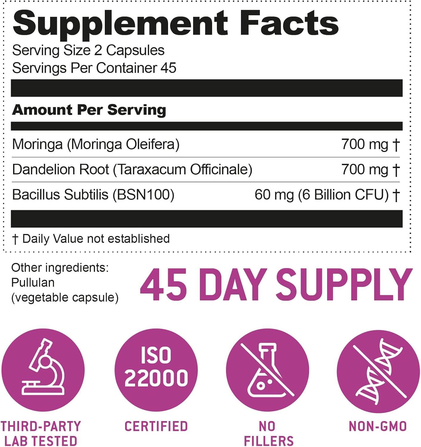High Potency Ecosh Bacillus Subtilis Spore Probiotic with Prebiotic for Gut Health - 6 Billion CFU - 90 Vegetarian Capsules