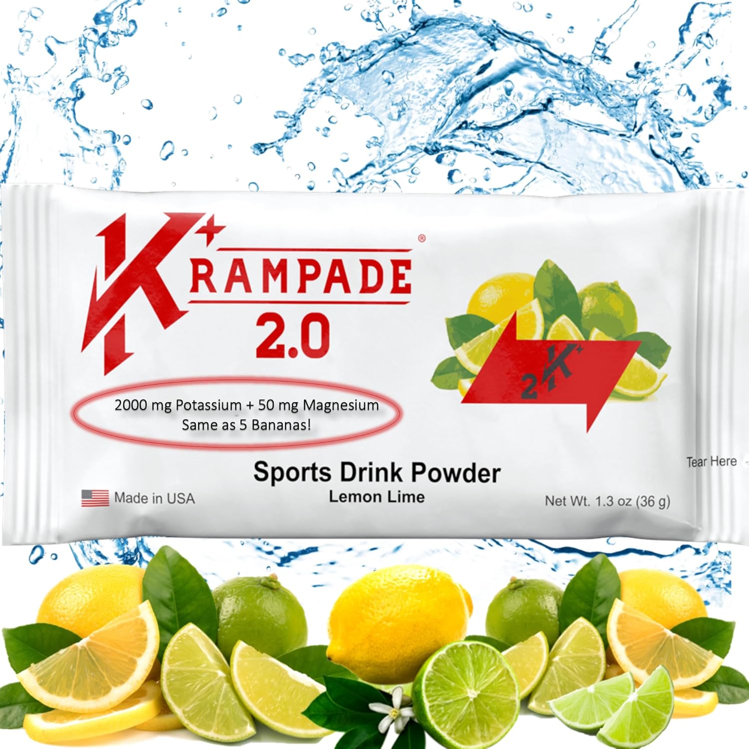 High-Potency Electrolyte Powder with 50mg Magnesium and 2000mg Potassium for Cramp Relief and Hydration - 2X More Effective Than Coconut Water