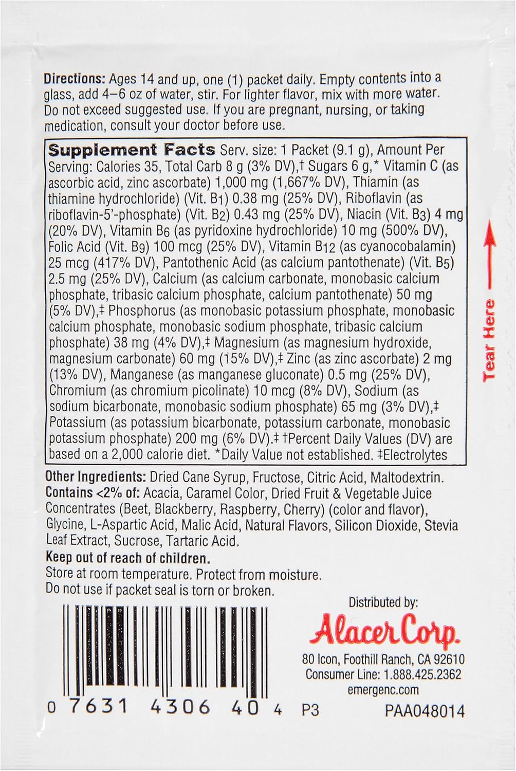 High-Potency Emergen-C Powder with 1000mg Vitamin C for Immune Support