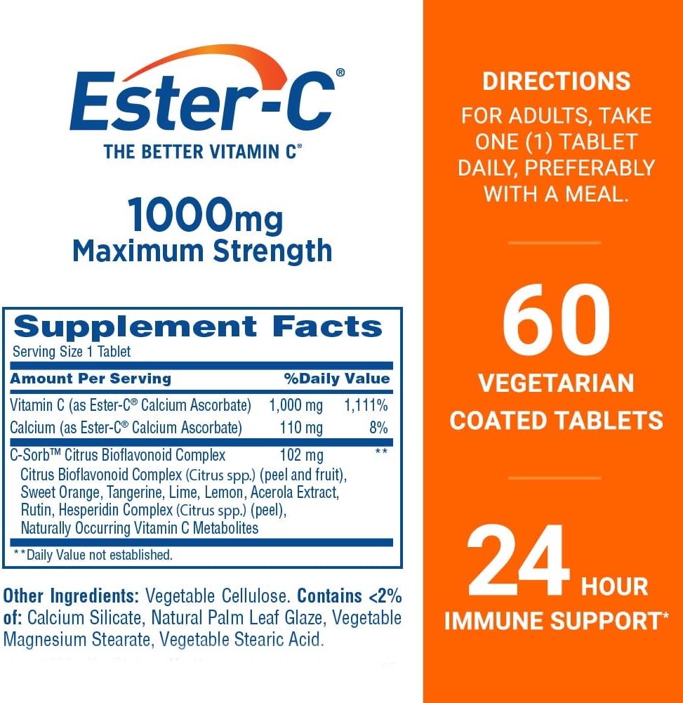 High Potency Ester-C® Vitamin C Tablets - 1,000 mg - 60 Count