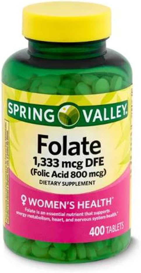 High Potency Folate Supplement 1,333 mcg - 400 Count Bottle - Spring Valley Quality