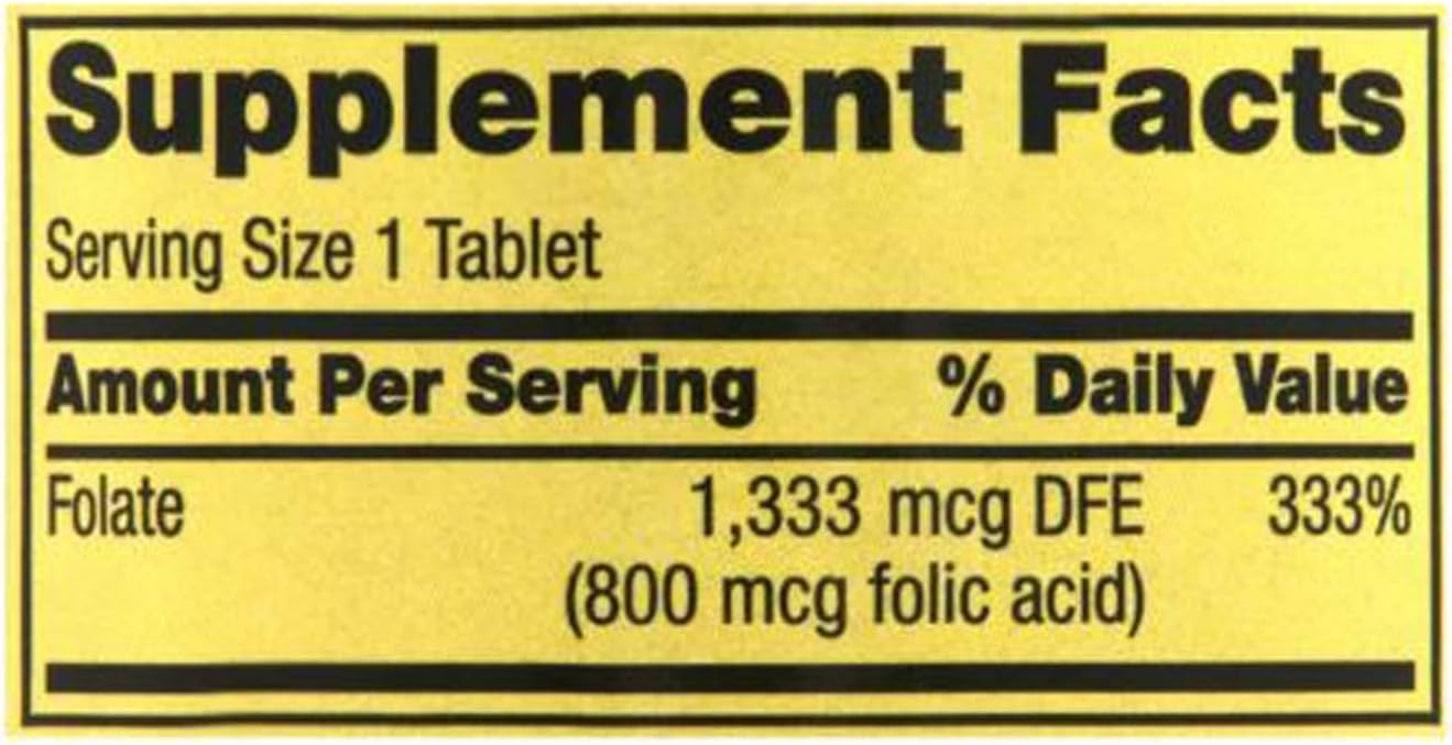 High Potency Folate Supplement 1,333 mcg - 400 Count Bottle - Spring Valley Quality