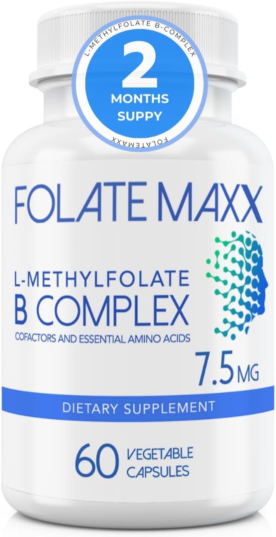High Potency FolateMaxx L-Methylfolate + B12 Methylcobalamin & B6 Blend - 60 Capsules - Active B-Complex with Essential Amino Acids - Non GMO, Gluten Free