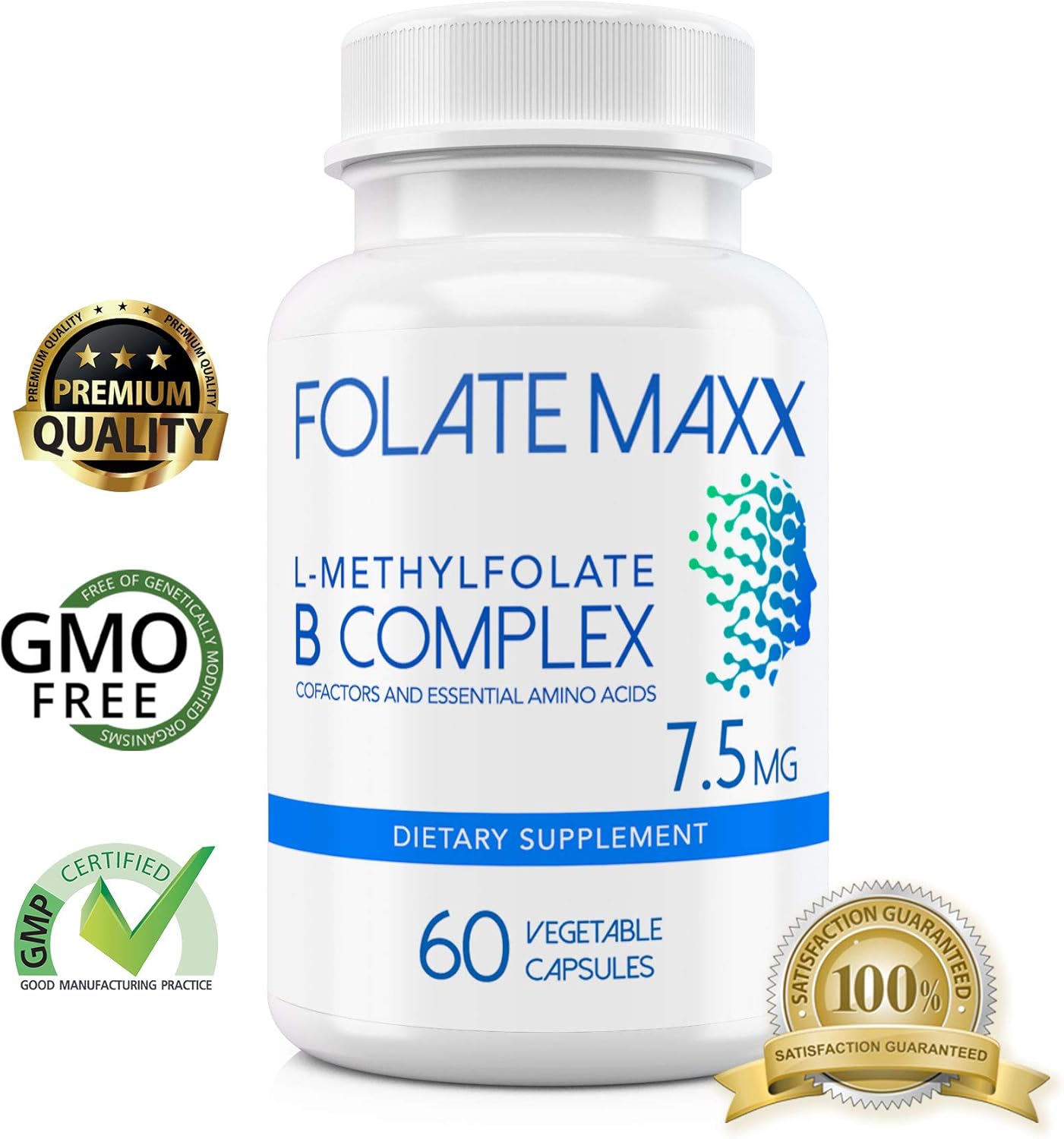 High Potency FolateMaxx L-Methylfolate + B12 Methylcobalamin & B6 Blend - 60 Capsules - Active B-Complex with Essential Amino Acids - Non GMO, Gluten Free
