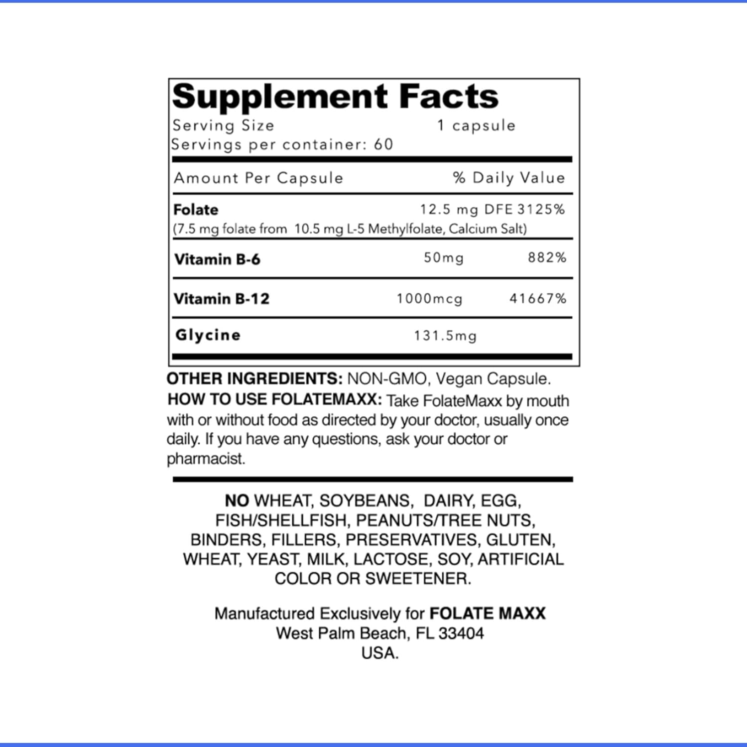 High Potency FolateMaxx L-Methylfolate + B12 Methylcobalamin & B6 Blend - 60 Capsules - Active B-Complex with Essential Amino Acids - Non GMO, Gluten Free