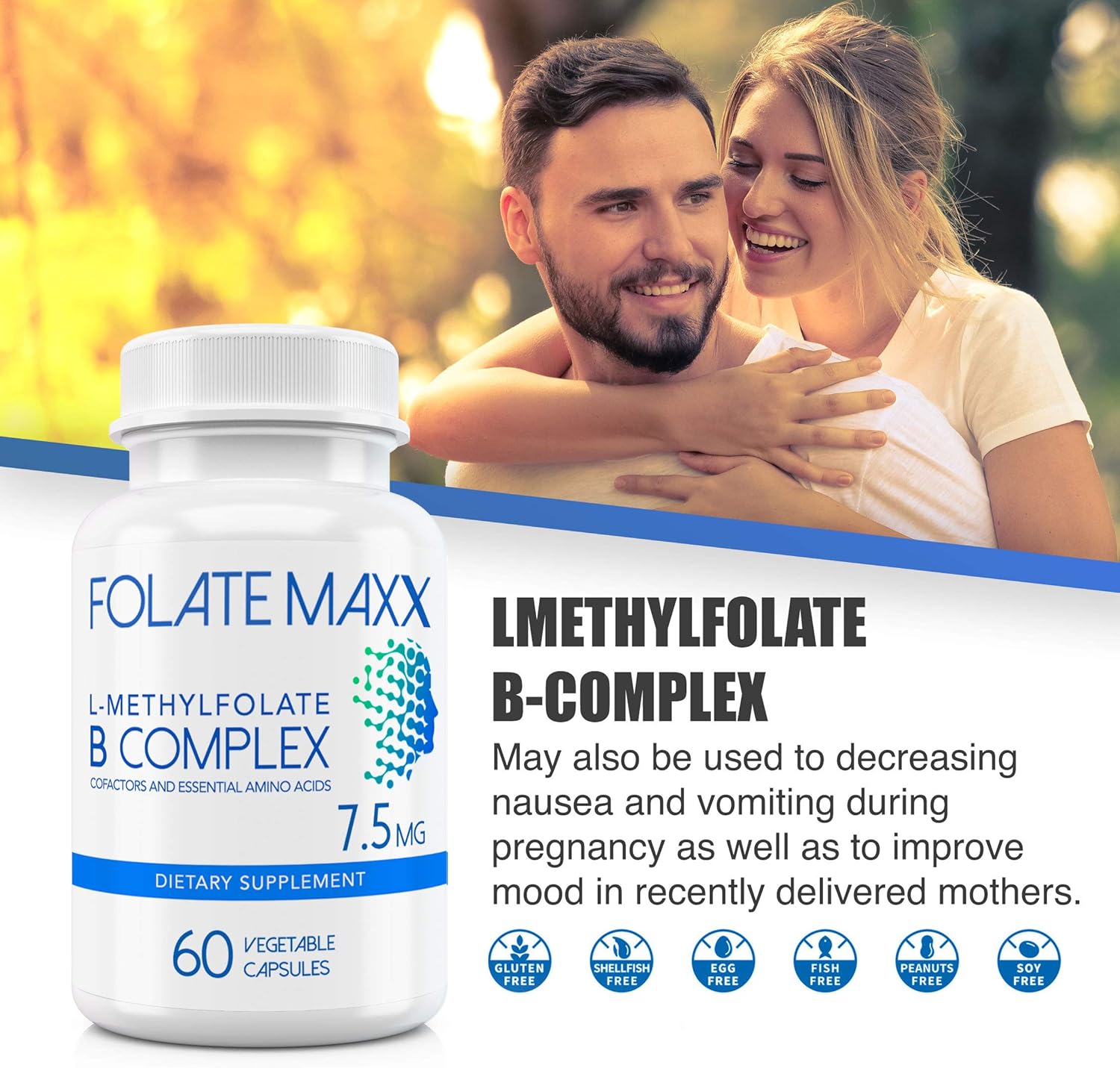 High Potency FolateMaxx L-Methylfolate + B12 Methylcobalamin & B6 Blend - 60 Capsules - Active B-Complex with Essential Amino Acids - Non GMO, Gluten Free