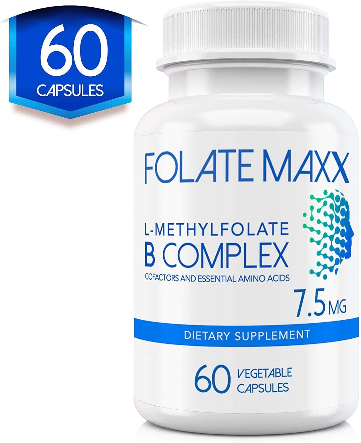 High Potency FolateMaxx L-Methylfolate + B12 Methylcobalamin & B6 Blend - 60 Capsules - Active B-Complex with Essential Amino Acids - Non GMO, Gluten Free