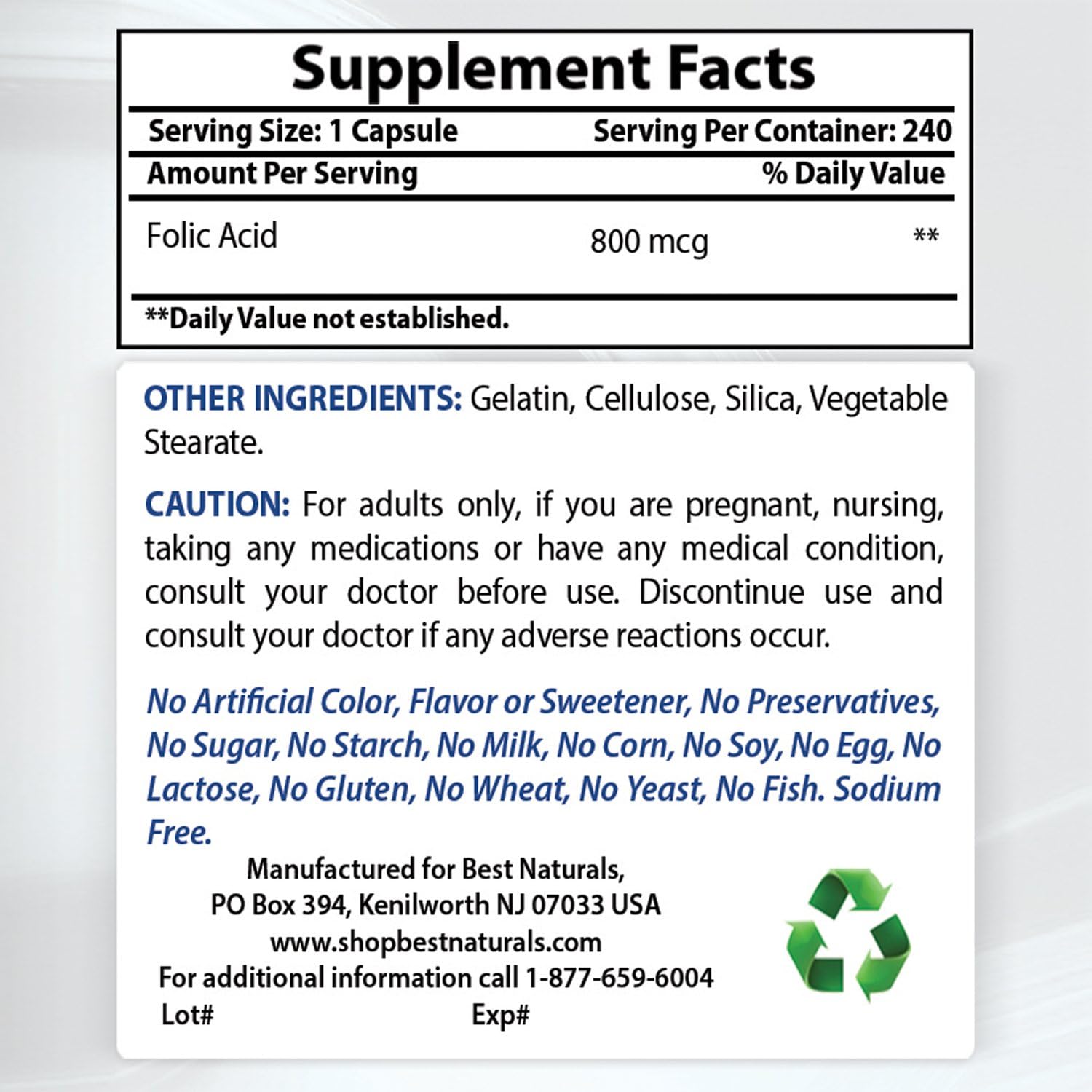 High Potency Folic Acid 800 mcg and Vitamin C 1000 mg Supplement for Optimal Health