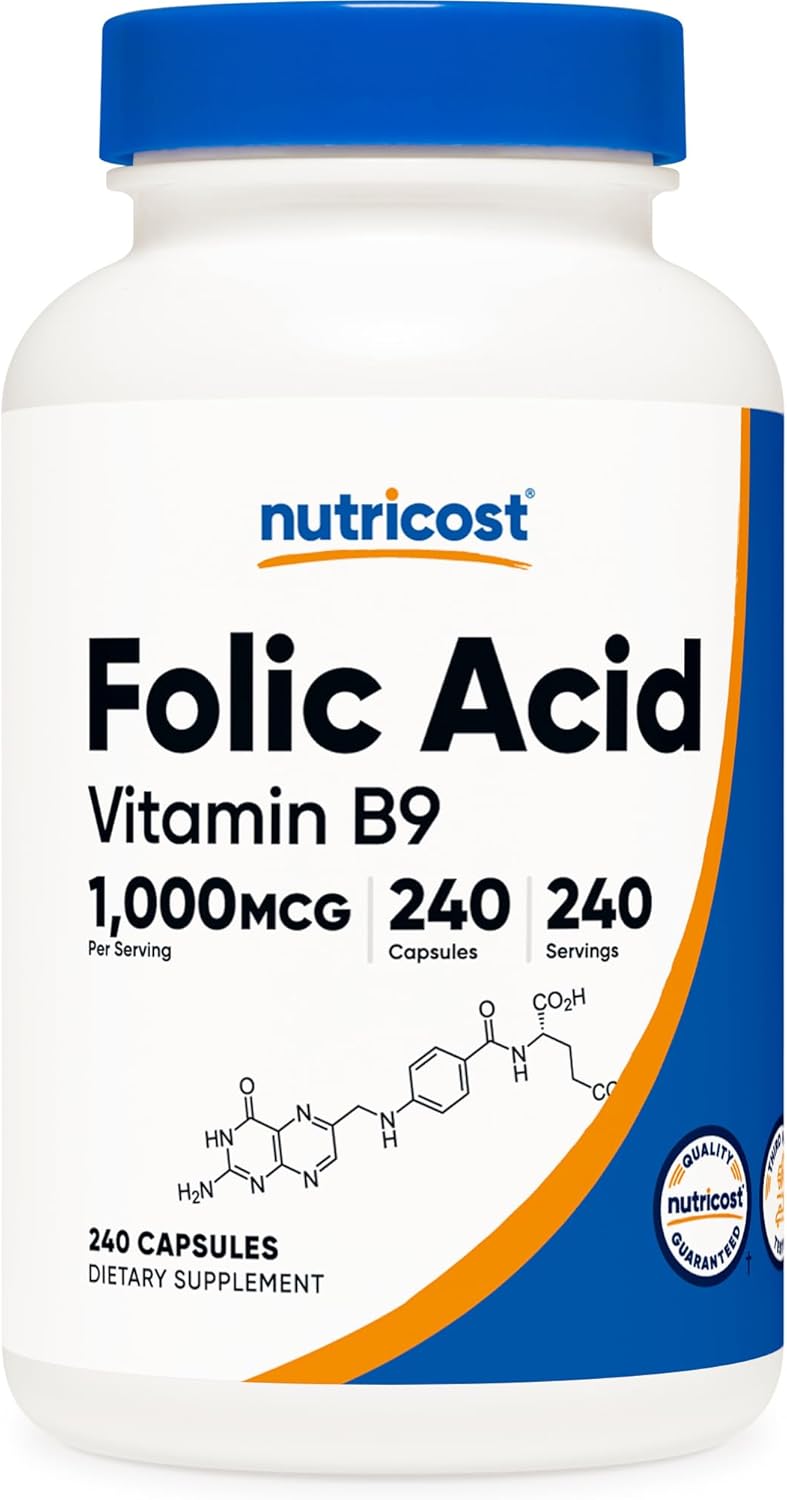 High Potency Folic Acid (Vitamin B9) 1000 mcg - 240 Capsules by Nutricost