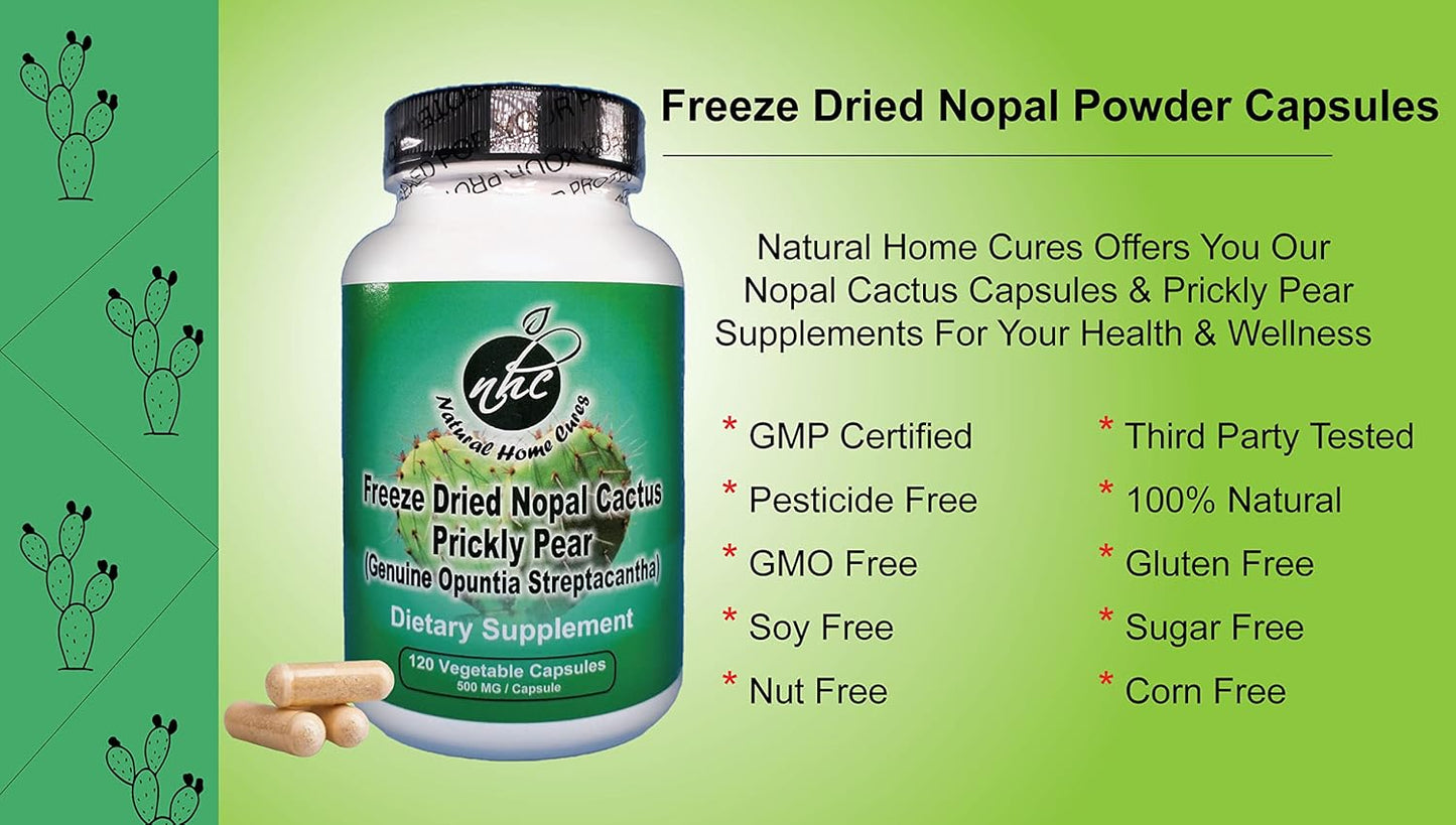 High Potency Freeze Dried Nopal Cactus Capsules - 60,000mg Mountain Grown Prickly Pear Supplements - Rich in Betalains & Nitrates - Non-GMO, Gluten & Sugar Free - 120 Veggie Capsules