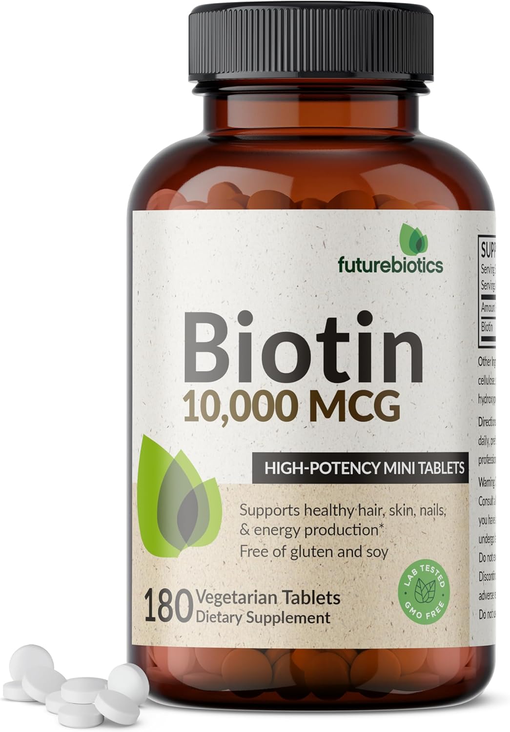 High Potency Futurebiotics Biotin 10,000 MCG Tablets for Healthy Hair, Skin & Nails, Energy - Non-GMO, 180 Veg Tablets
