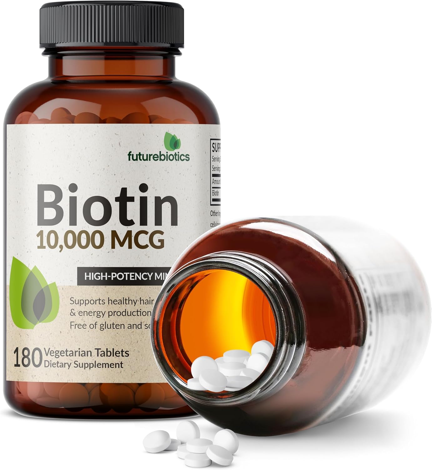 High Potency Futurebiotics Biotin 10,000 MCG Tablets for Healthy Hair, Skin & Nails, Energy - Non-GMO, 180 Veg Tablets