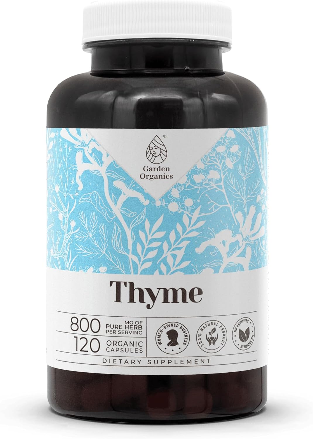 High-Potency Garden Organics Thyme Capsules - Herbal Dietary Supplement with Thyme Dried Leaf - 120 Vegetarian Capsules