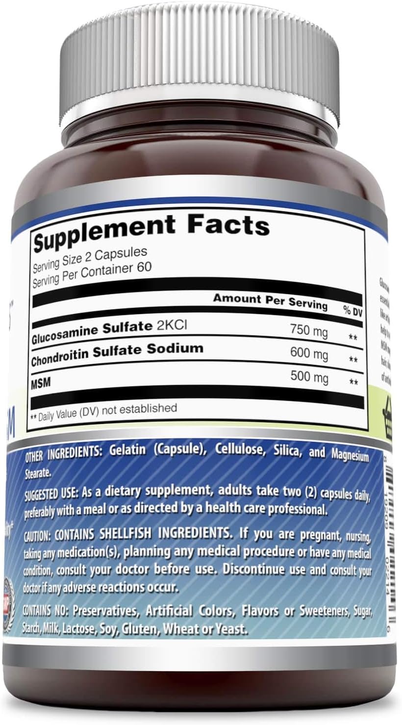 High Potency Glucosamine Chondroitin MSM 1850mg Capsules Supplement | Non-GMO | Gluten Free | Made in USA (120 Count)