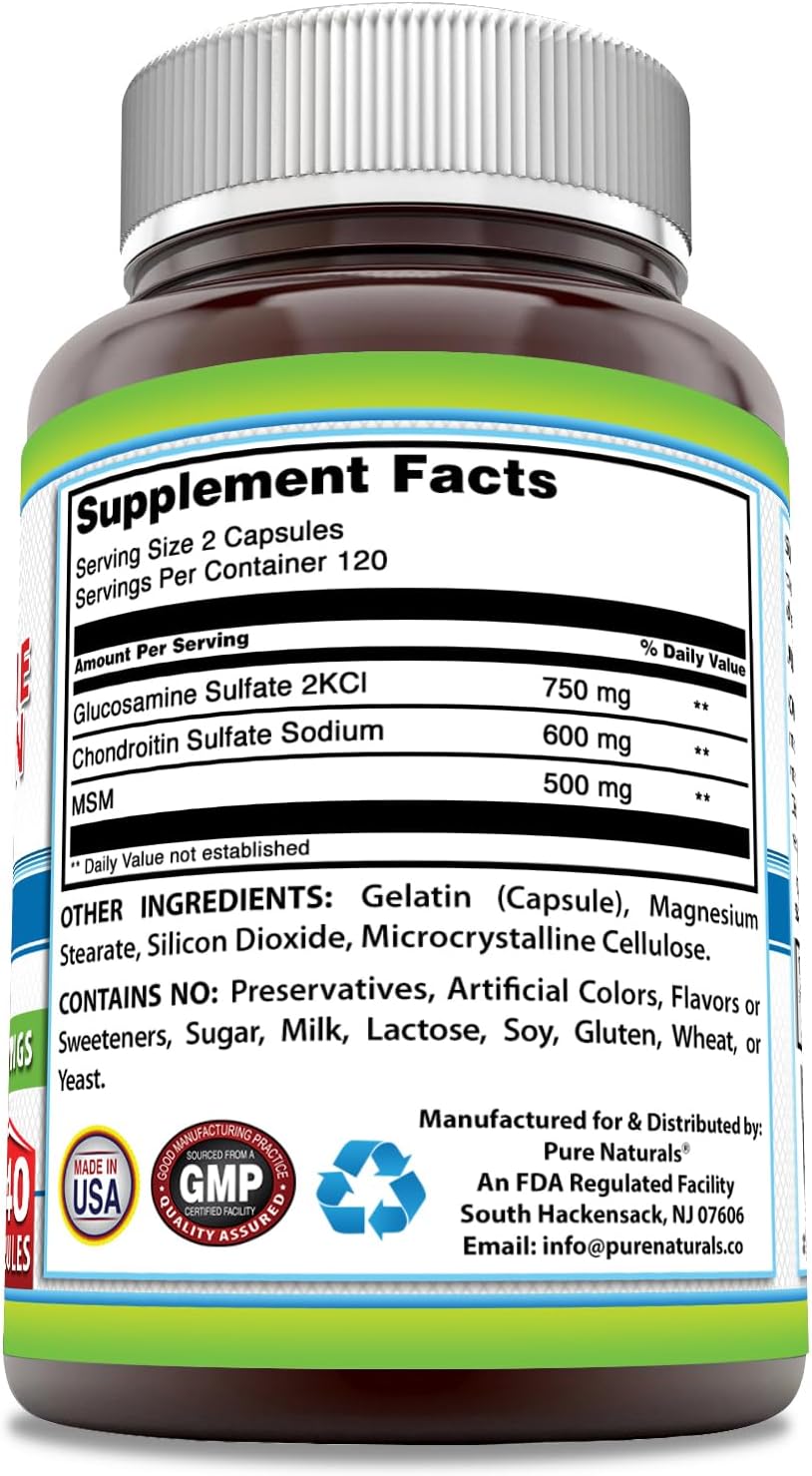 High Potency Glucosamine Chondroitin MSM Capsules | 1850mg | 240 Count | Non-GMO | Gluten-Free | USA-Made