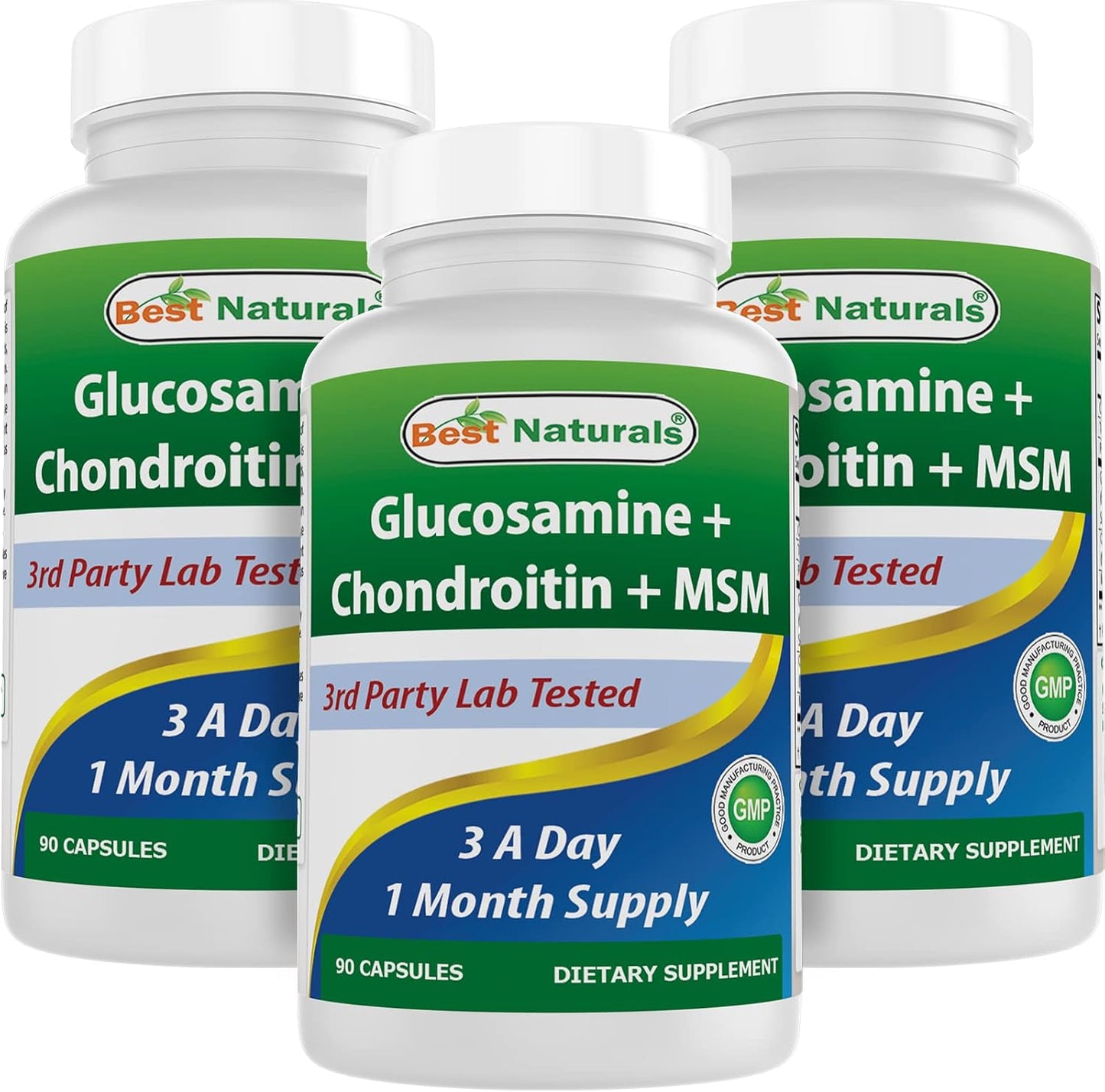 High Potency Glucosamine Chondroitin MSM Supplements, 2600mg, 90 Capsules x 3 Packs