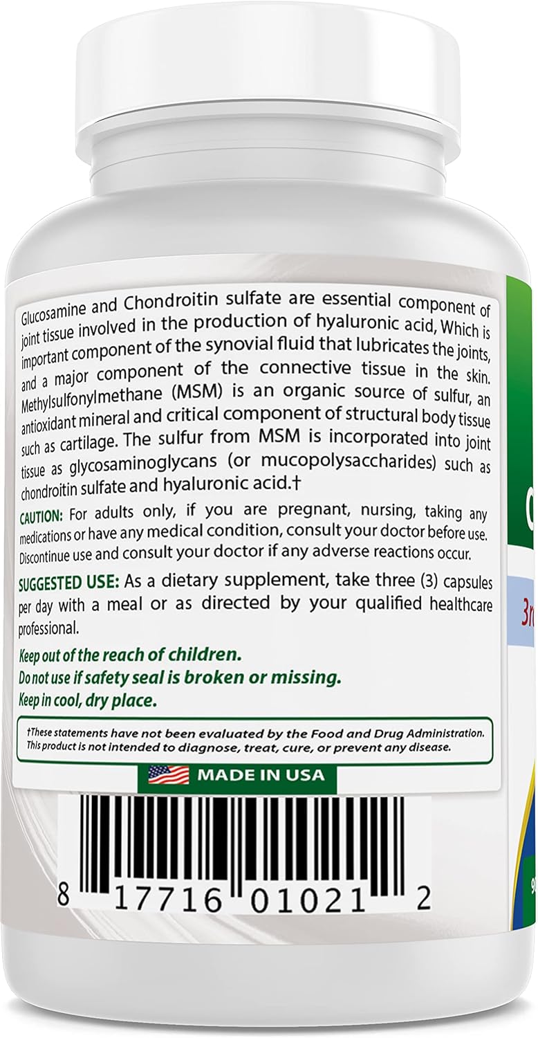 High Potency Glucosamine Chondroitin MSM Supplements, 2600mg, 90 Capsules x 3 Packs
