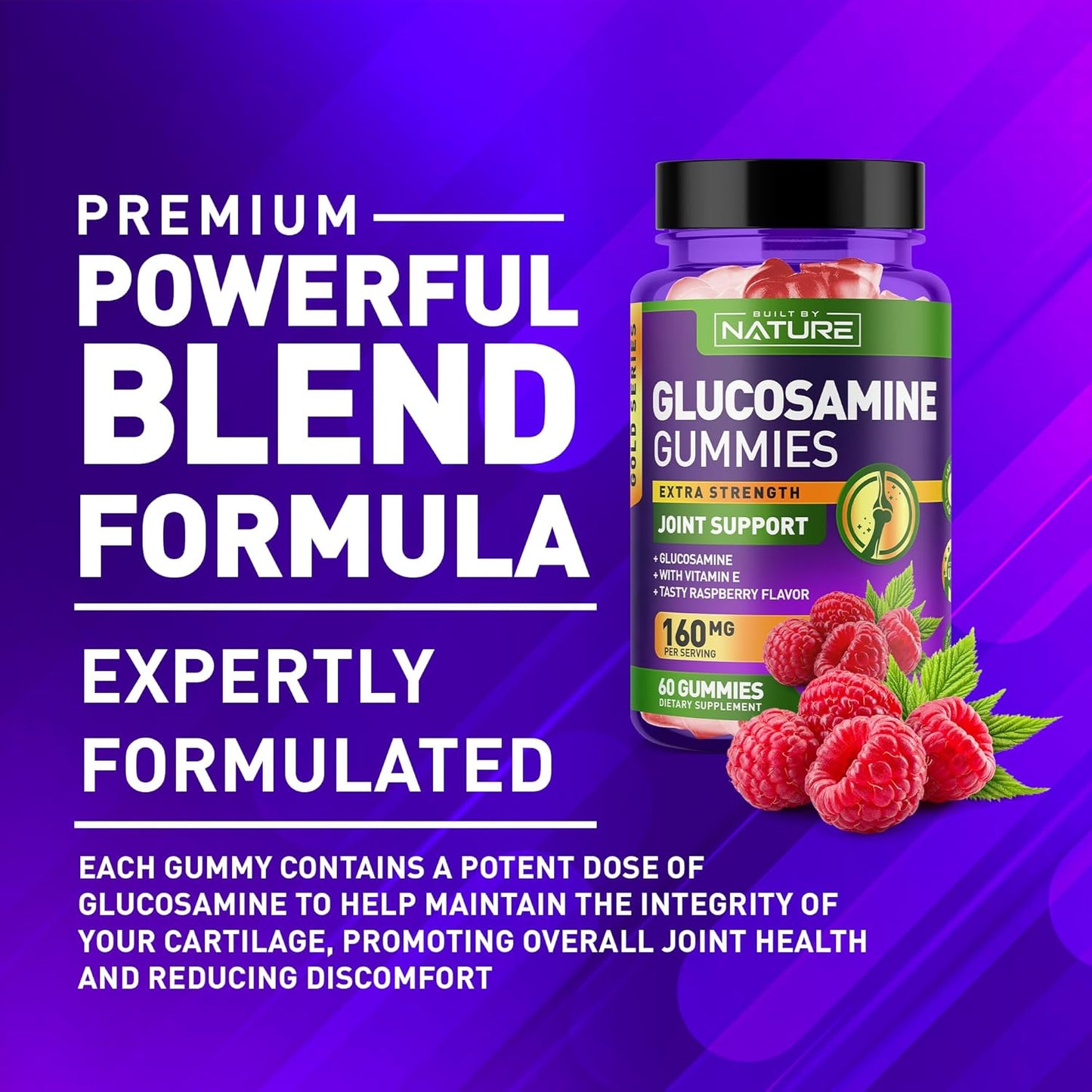 High Potency Glucosamine Gummies with Vitamin E for Joint Support - Natural Relief for Back, Knees, and Hands - Non GMO - 60 Gummies