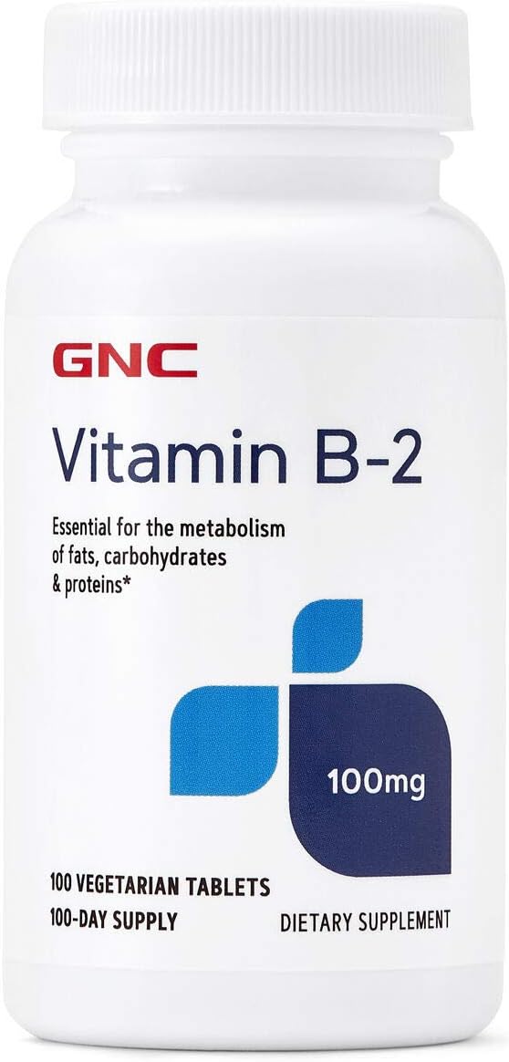 High Potency GNC Vitamin B2 100mg Supplement for Metabolizing Fats, Carbs, and Proteins - 100 Servings