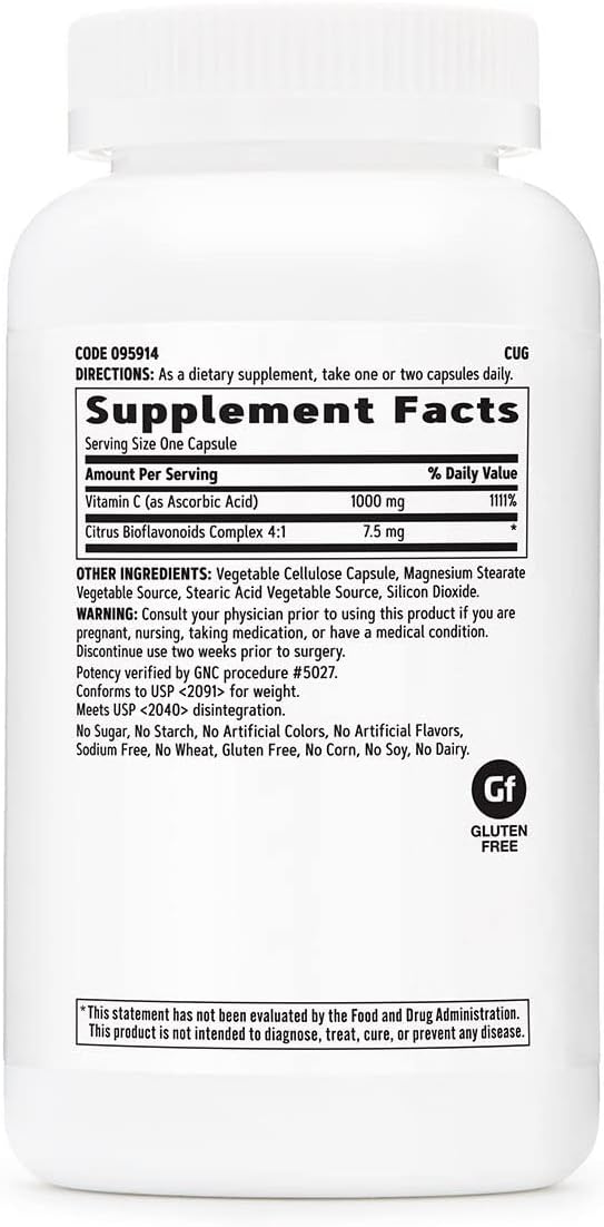 High Potency GNC Vitamin C 1000mg Supplement for Immune Support - 180 Servings