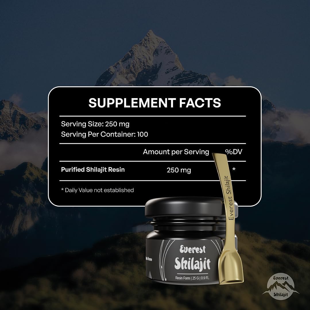High Potency Gold Grade Everest Shilajit Resin for Men & Women | Natural 75% Fulvic Acid & 85+ Trace Minerals | Lab Tested Nepal Shilajit | 50 Servings, 25 GM