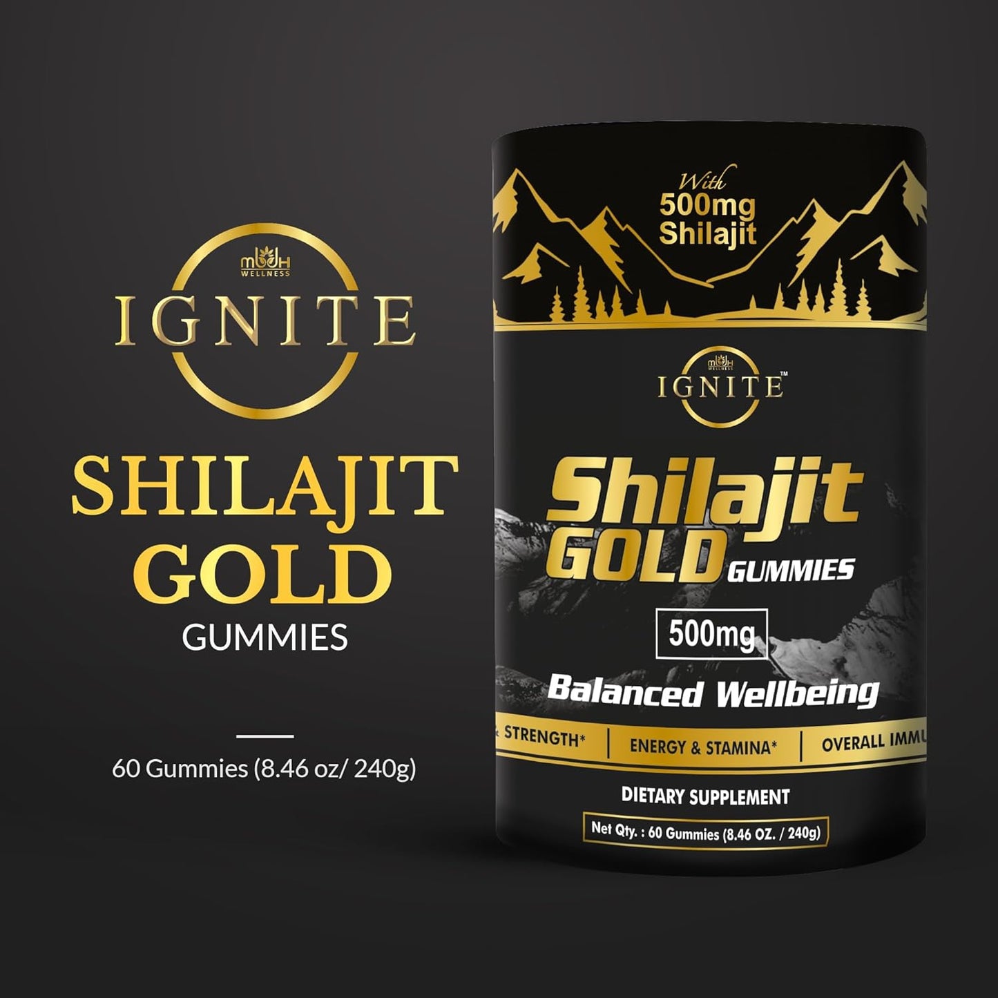 High Potency Gold Grade Himalayan Shilajit Gummies with 100% Pure Shilajit & 75%+ Fulvic Acid for Energy Boost & Immune Support - 60 Travel-Friendly Tamarind Flavor Gummies