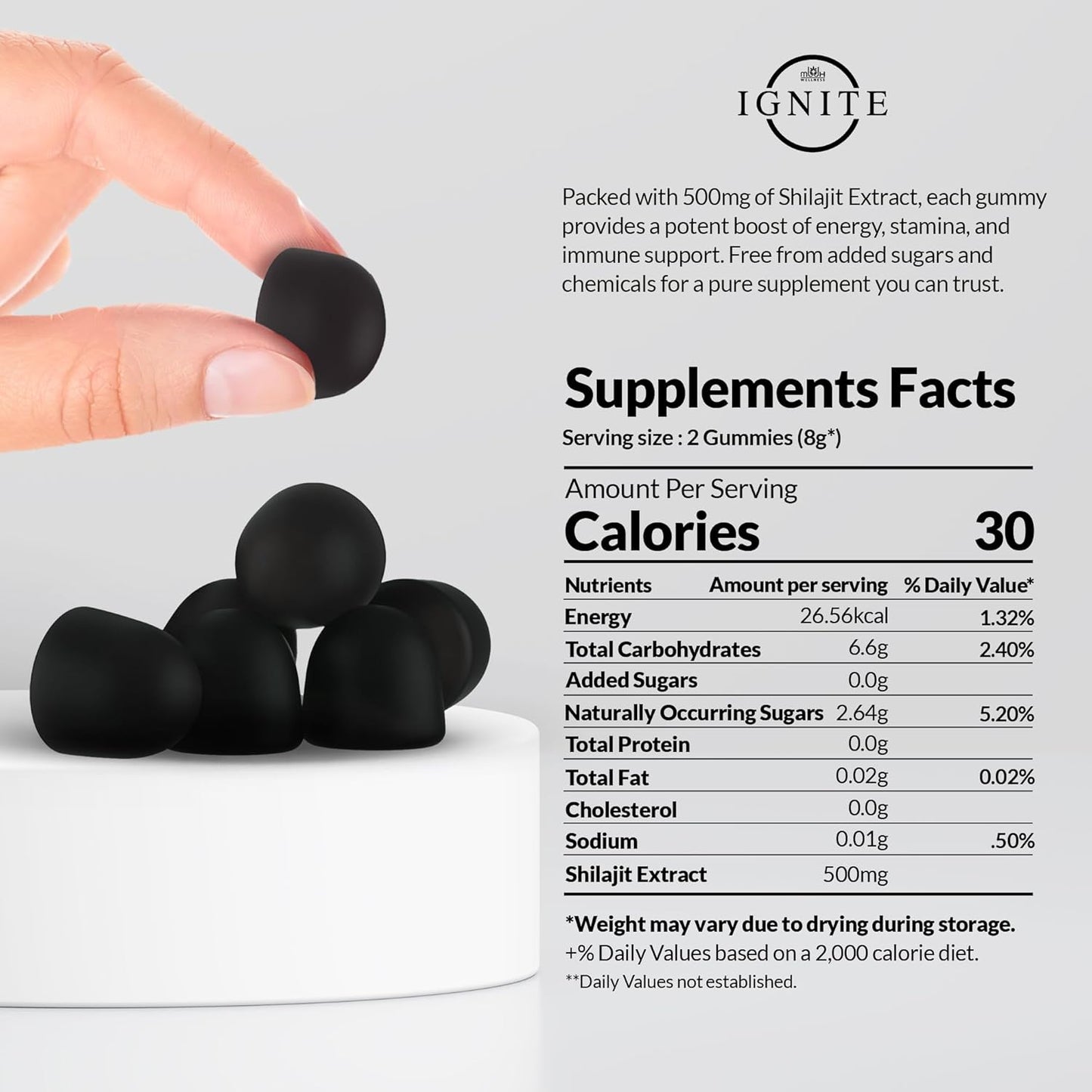 High Potency Gold Grade Himalayan Shilajit Gummies with 100% Pure Shilajit & 75%+ Fulvic Acid for Energy Boost & Immune Support - 60 Travel-Friendly Tamarind Flavor Gummies