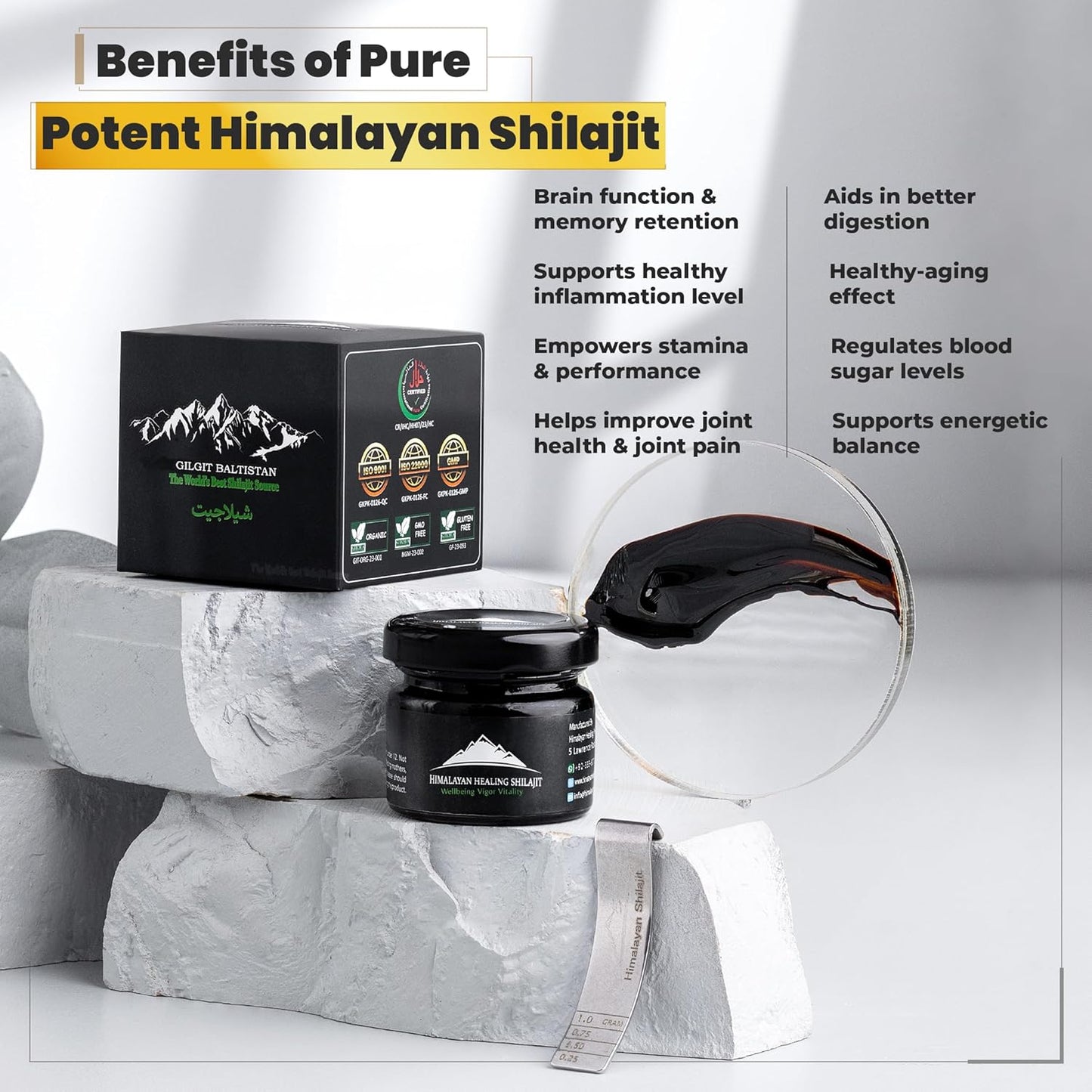 High Potency Gold Grade Himalayan Shilajit Resin for Men & Women | Authentic 50gm Pure Shilajit with Fulvic Acid +85 Trace Minerals | Optimal Health Support